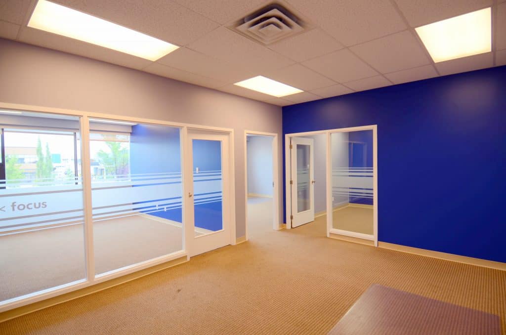 Commercial Office painting with blue accent walls