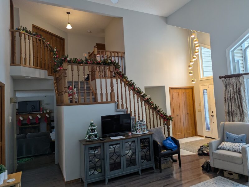 finished drywall repairs on living room wall